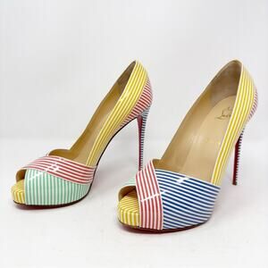 Christian Louboutin Marine Alta 120 Patent Stripes Heels Pumps 39.5
